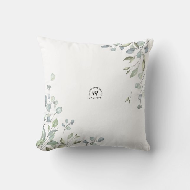 001 Leaves Eucalyptus Greenery Simply Minimalist Cushion (Front)