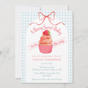 001 Sky Blue Berry Sweet Strawberry Baby Shower Invitation