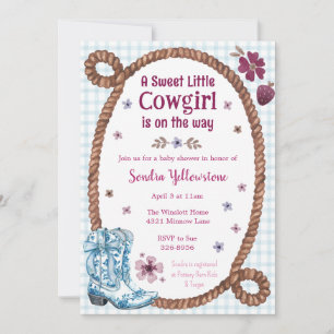 001 Sky Blue Country Cowgirl Baby Shower Invitation