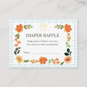 001 Sky Blue Gingham Baby Shower Diaper Raffle Enclosure Card