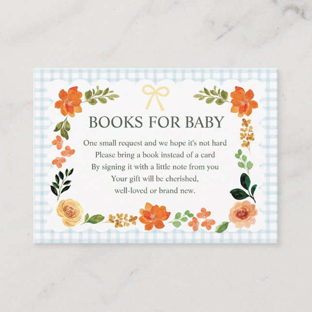 001 Sky Blue Gingham Baby Shower Enclosure Card (Front)