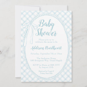 001 Sky Blue Heirloom Lace Gingham Baby Shower Invitation