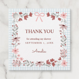 001 Sky Blue Wildflower Bow Frame Gingham Favour Tags