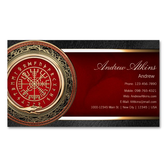 [001] Vegvisir - Gold Viking Magic Runic Compass Magnetic Business Card (Front)