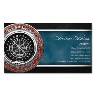 [001] Vegvisir - Viking Silver Magic Runic Compass Magnetic Business Card