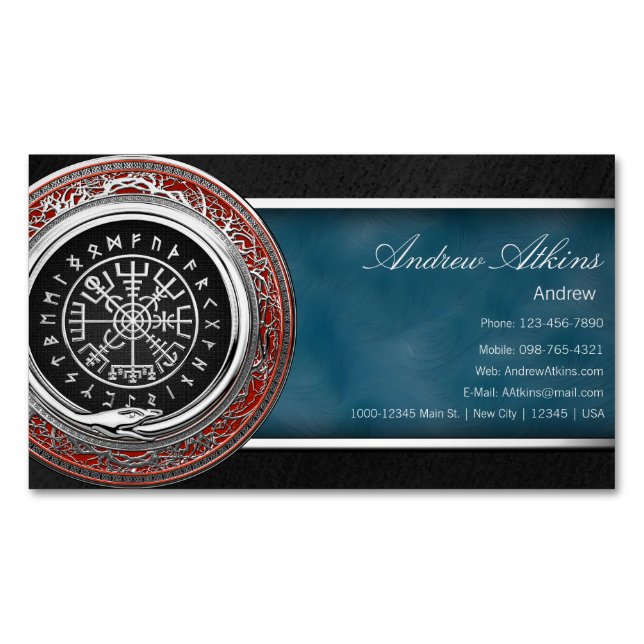 [001] Vegvisir - Viking Silver Magic Runic Compass Magnetic Business Card (Front)