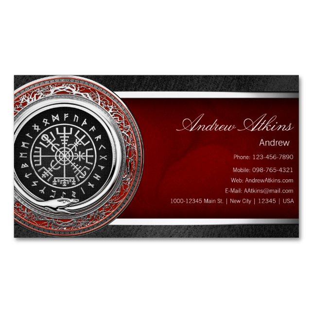 [001] Vegvisir - Viking Silver Magic Runic Compass Magnetic Business Card (Front)