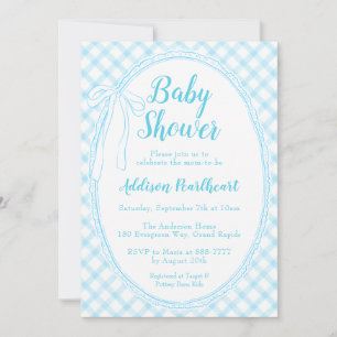 002 Cerulean Heirloom Lace Gingham Baby Shower Invitation