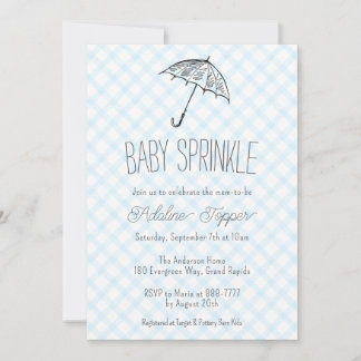 002 Cerulean Modern Umbrella Baby Sprinkle Gingham Invitation