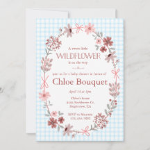 002 Cerulean Wildflower Bow Gingham Baby Shower