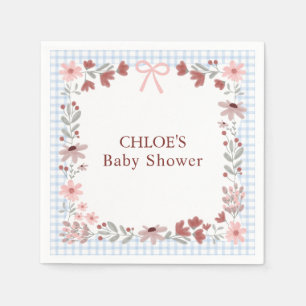 003 Cobalt Blue Wildflower Bow Gingham Shower Napkin