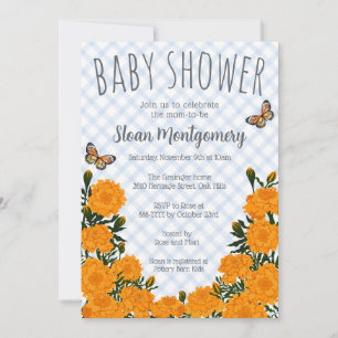 003 Cobalt Monarch Butterfly Marigold Baby Shower Invitation