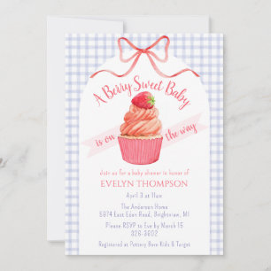 004 Indigo Blue Berry Sweet Strawberry Baby Shower Invitation