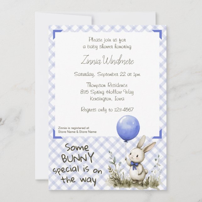 004 Indigo Blue • Some Bunny Special Baby Shower Invitation (Front)
