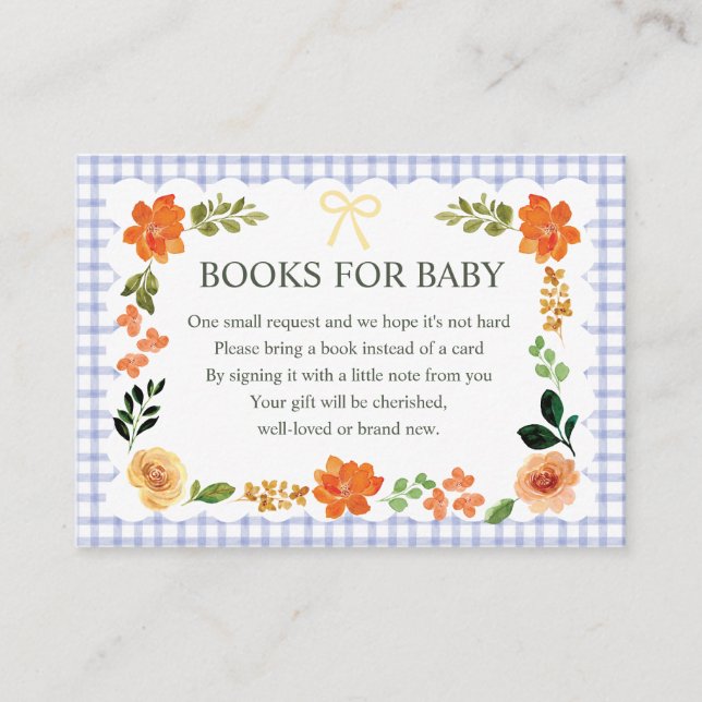 004 Indigo Gingham Baby Shower Enclosure Card (Front)