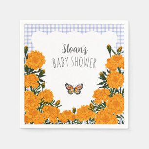 004 Indigo Marigold Monarch Gingham Baby Shower Napkin