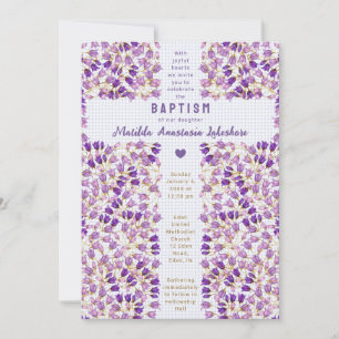 004 Indigo Stained Glass Garden Gingham Baptism Invitation
