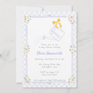 005 Iris Lavender Gingham Watering Can Baby Shower Invitation