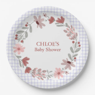 005 Iris Lavender Wildflower Bow Frame Gingham Paper Plate