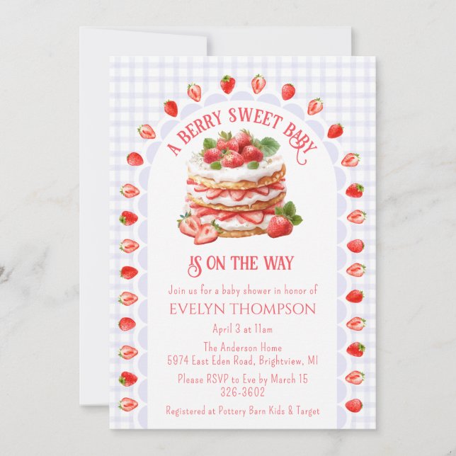 005 Iris Purple Strawberry Shortcake Baby Shower Invitation (Front)