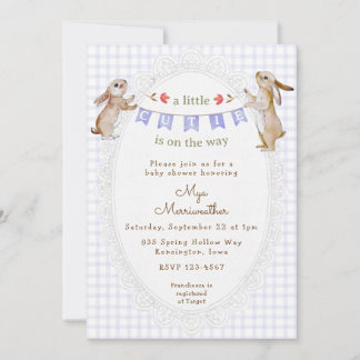 005 Iris Purple Sweet Bunny Gingham Baby Shower Invitation
