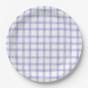 005 Iris Purple Watercolor Gingham L Paper Plates