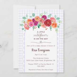 005 Iris Purple Watercolor Wildflower Baby Shower Invitation