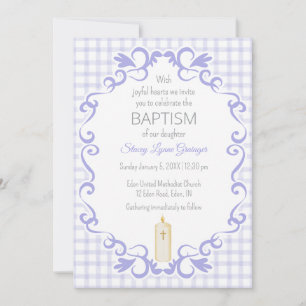 005 Iris Scroll Gingham Cross Candle Baptism Invitation