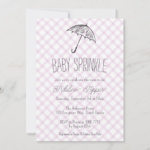 006 Wine Modern Umbrella Gingham Baby Sprinkle Invitation