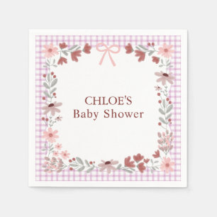 006 Wine Purple Wildflower Bow Gingham Shower Napkin