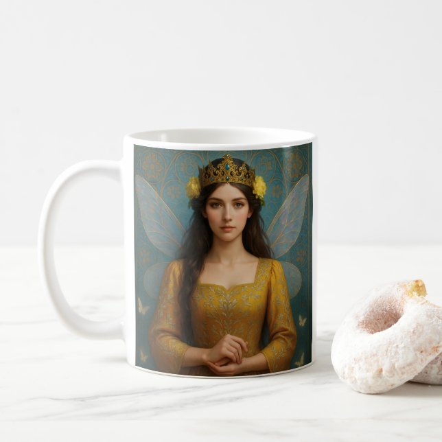 007_A fairy princess in golden yellow.  Coffee Mug (With Donut)