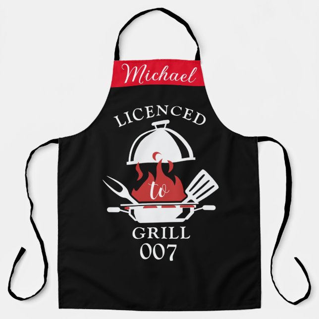 007 'Licensed to Grill' Parody Apron - Custom Name (Front)