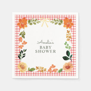 007 Red Floral Gingham Baby Shower Napkin