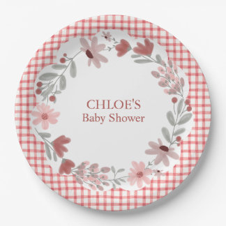 007 Red Wildflower Bow Frame Gingham Paper Plate