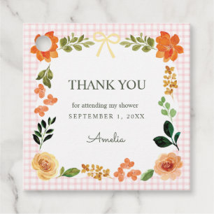 008 Blush Pink Floral Gingham Baby Shower Favour Tags