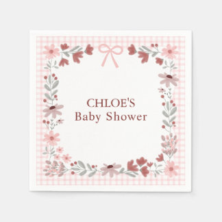 008 Blush Pink Wildflower Bow Gingham Shower Napkin