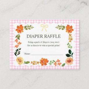 009 Fuchsia Gingham Baby Shower Diaper Raffle Enclosure Card