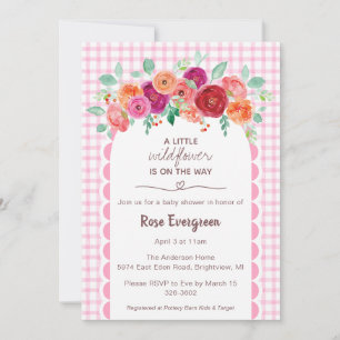 009 Fuchsia Pink Watercolor Wildflower Baby Shower Invitation