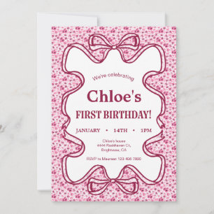 009 Fuchsia Pink Wildflower Ribbon Birthday Invite