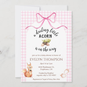 009 Fuchsia Squirrel Acorn Gingham Baby Shower Invitation