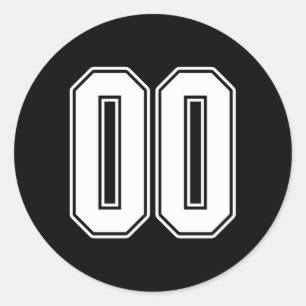 00 White Outline Number 00 Sports Fan Jersey Classic Round Sticker