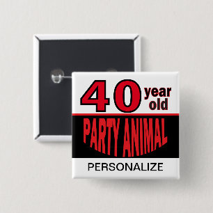 00 Year Old Party Animal Birthday Personalise 15 Cm Square Badge