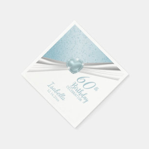 00th Birthday - Blue Heart & White Glitter Napkin