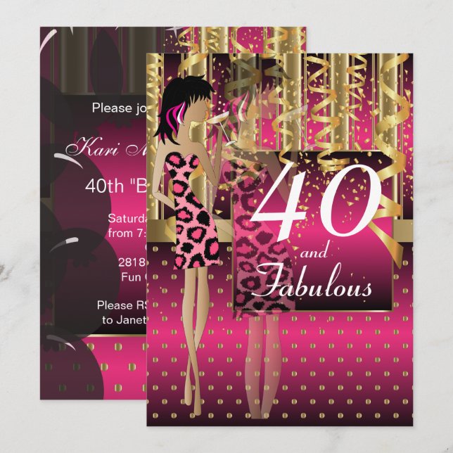 00th Birthday Girl Cocktail Party | Hot Pink Invitation (Front/Back)