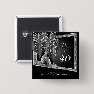 00th Birthday in Black & Silver Glitter 15 Cm Square Badge