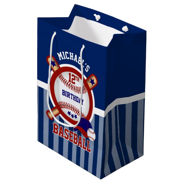 00th Birthday Party - Baseball - Dark Blue Medium Gift Bag (Front Angled)