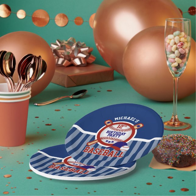 00th Birthday Party - Baseball - Dark Blue Paper Plate (Multi)