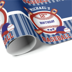 00th Birthday Party - Baseball - Dark Blue Wrapping Paper