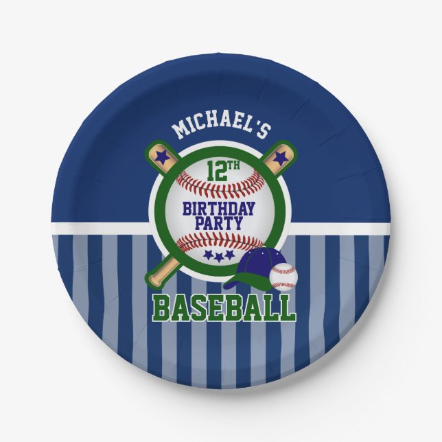 00th Birthday Party - Baseball - Dark Green Paper Plate (Front)