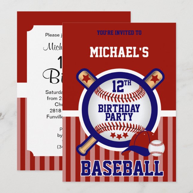 00th Birthday Party - Baseball Invitation (Front/Back)
